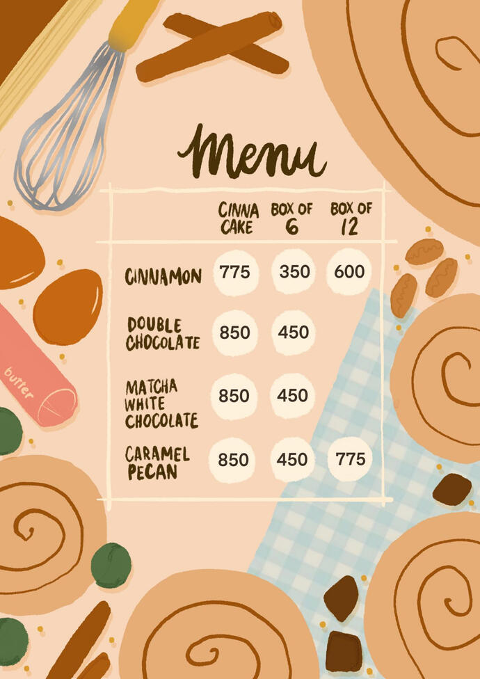 The Rolls Kitchen menu design with illustrated elements