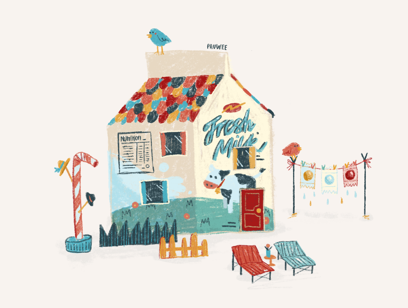 Sticker design with playful illustration